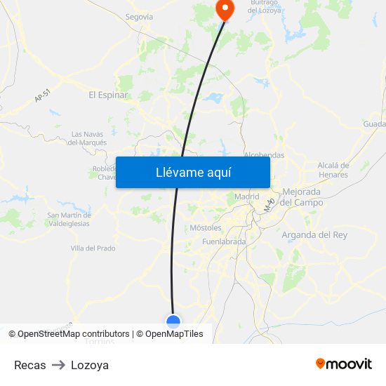Recas to Lozoya map