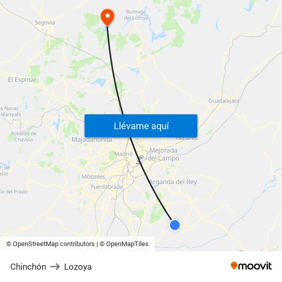 Chinchón to Lozoya map