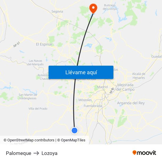 Palomeque to Lozoya map
