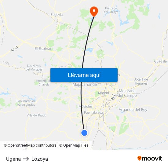 Ugena to Lozoya map