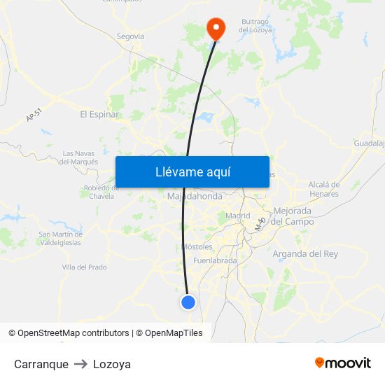 Carranque to Lozoya map