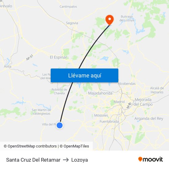 Santa Cruz Del Retamar to Lozoya map