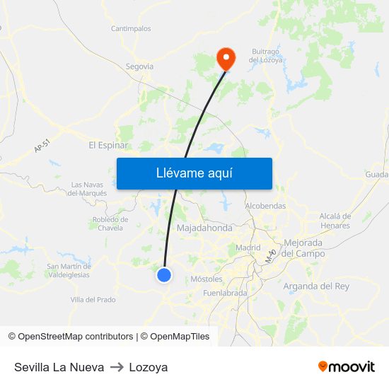 Sevilla La Nueva to Lozoya map