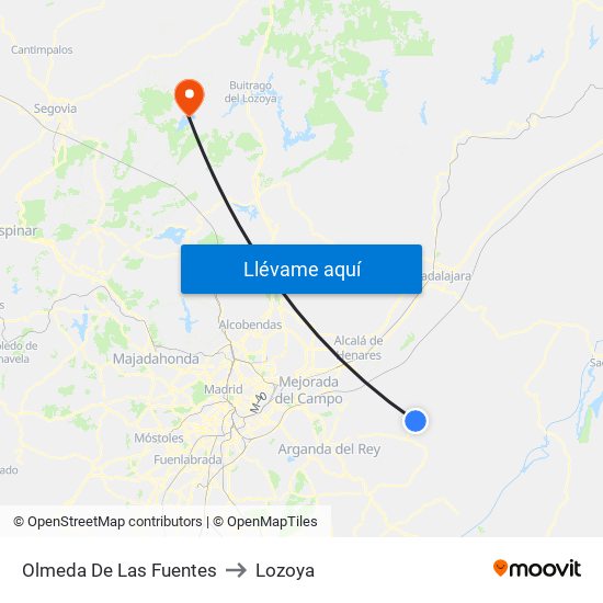 Olmeda De Las Fuentes to Lozoya map
