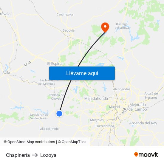 Chapinería to Lozoya map