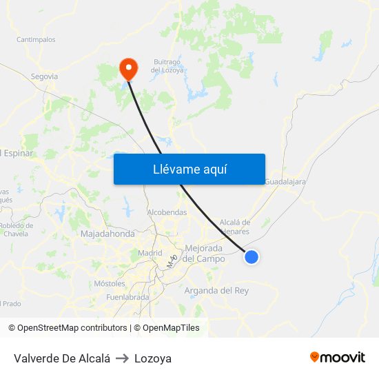 Valverde De Alcalá to Lozoya map