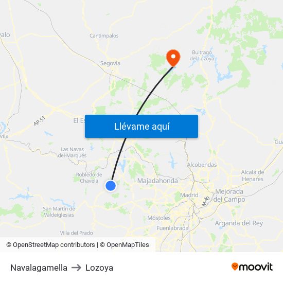 Navalagamella to Lozoya map