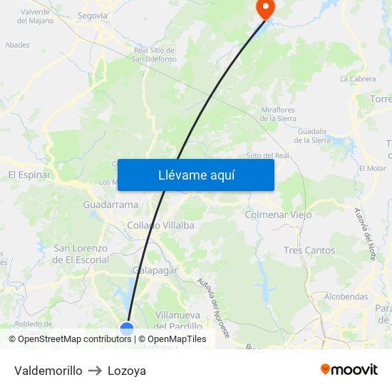 Valdemorillo to Lozoya map