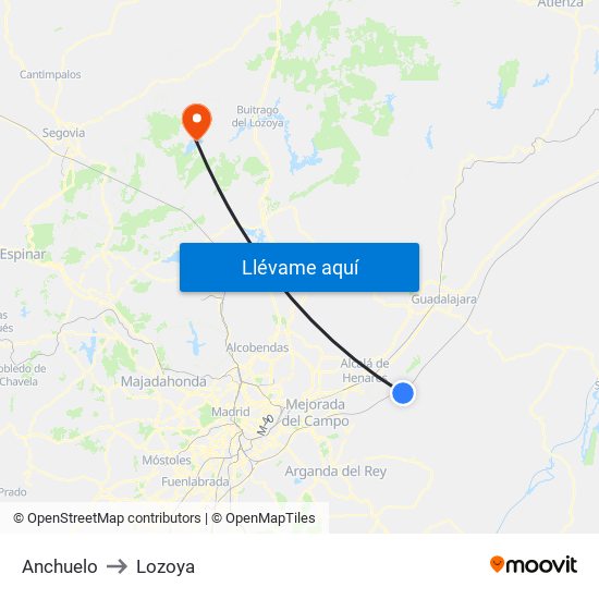 Anchuelo to Lozoya map