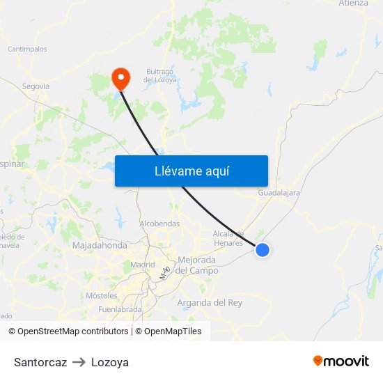Santorcaz to Lozoya map