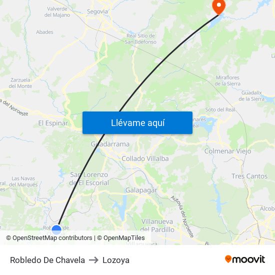 Robledo De Chavela to Lozoya map