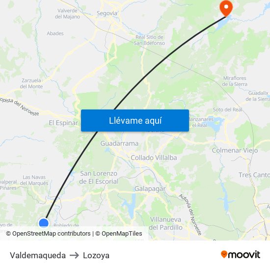Valdemaqueda to Lozoya map