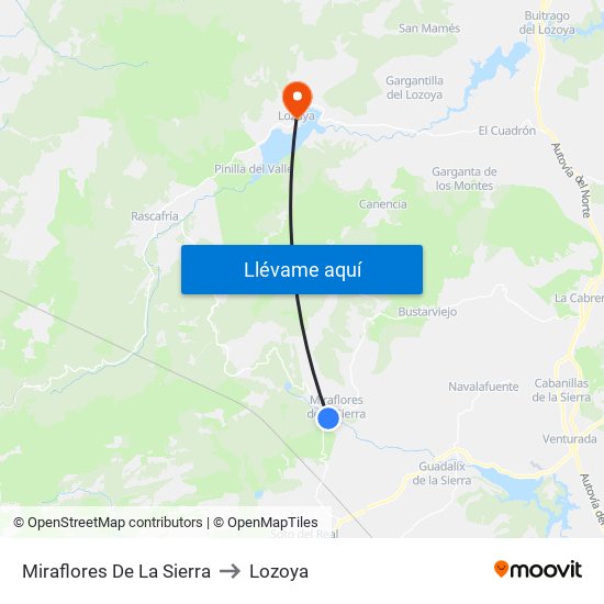 Miraflores De La Sierra to Lozoya map