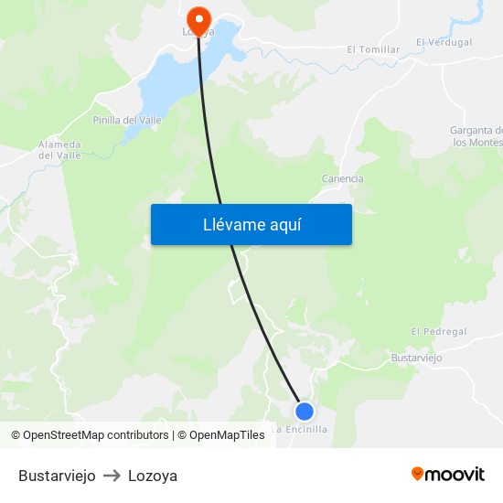 Bustarviejo to Lozoya map