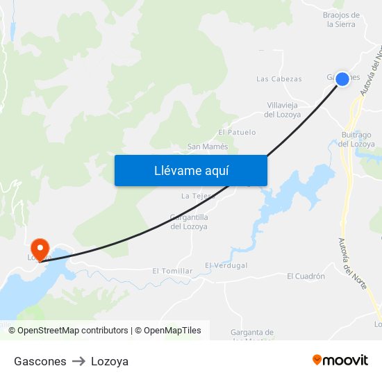 Gascones to Lozoya map