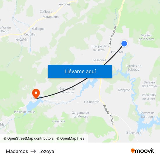 Madarcos to Lozoya map