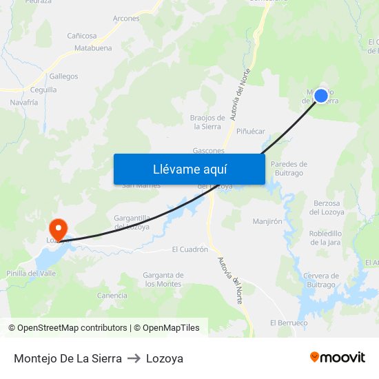 Montejo De La Sierra to Lozoya map
