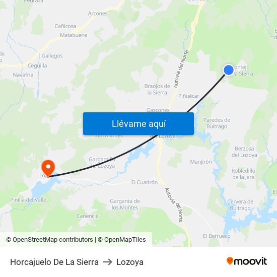 Horcajuelo De La Sierra to Lozoya map