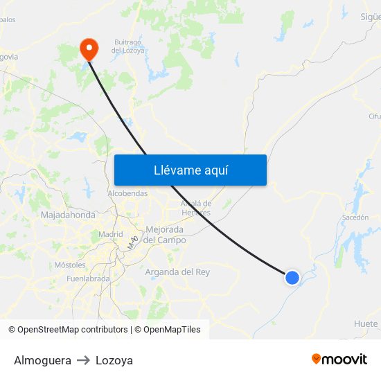 Almoguera to Lozoya map