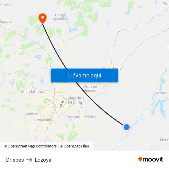 Driebes to Lozoya map