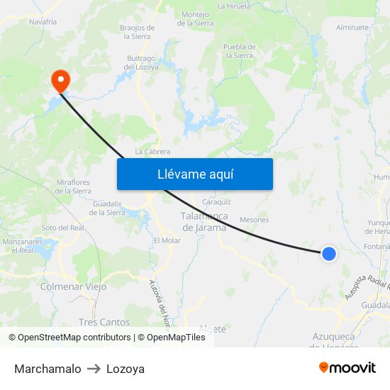 Marchamalo to Lozoya map