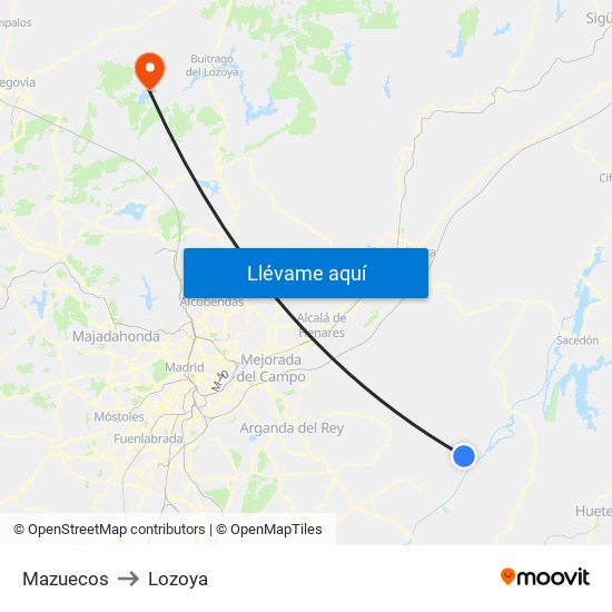 Mazuecos to Lozoya map