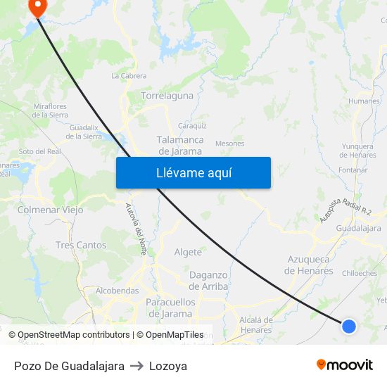 Pozo De Guadalajara to Lozoya map