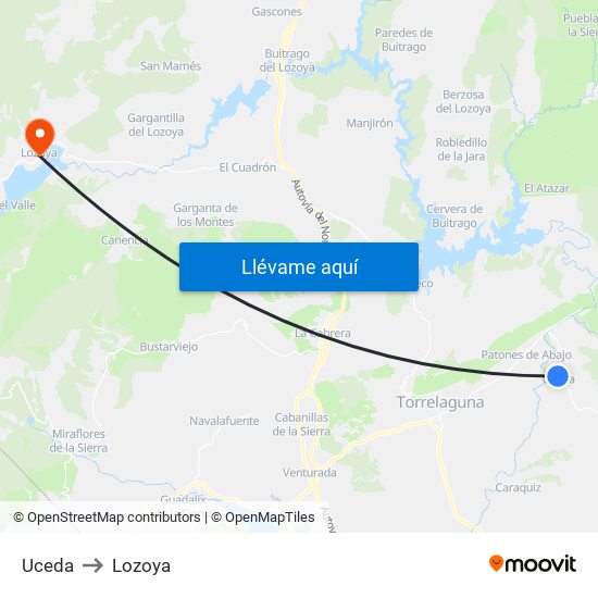 Uceda to Lozoya map