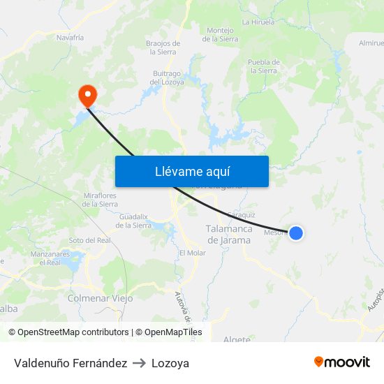 Valdenuño Fernández to Lozoya map