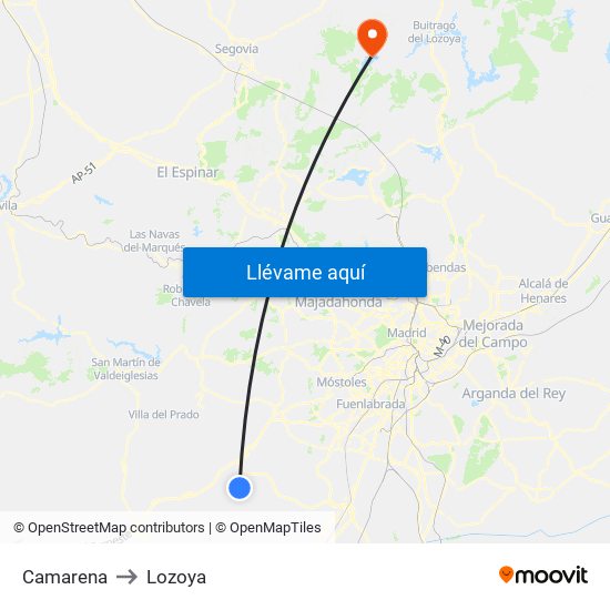 Camarena to Lozoya map