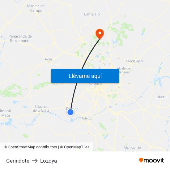 Gerindote to Lozoya map