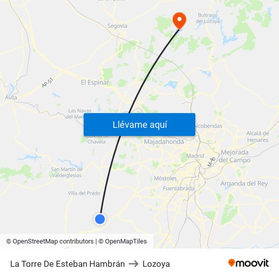 La Torre De Esteban Hambrán to Lozoya map