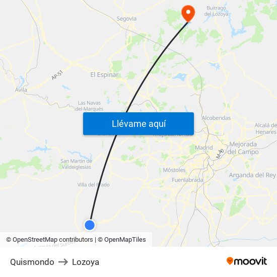 Quismondo to Lozoya map