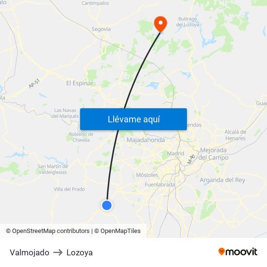 Valmojado to Lozoya map