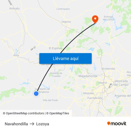 Navahondilla to Lozoya map