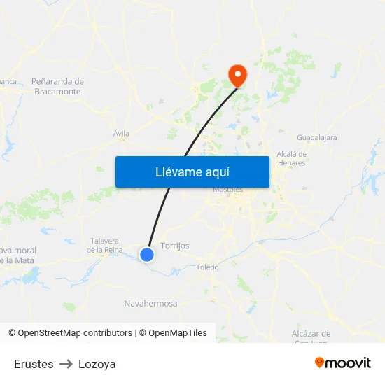 Erustes to Lozoya map