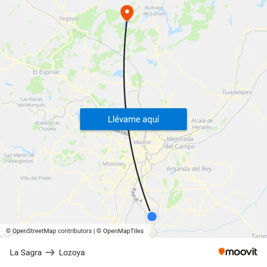 La Sagra to Lozoya map