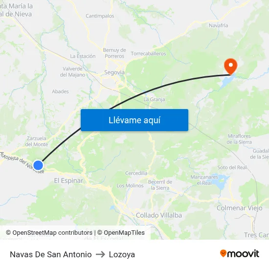 Navas De San Antonio to Lozoya map