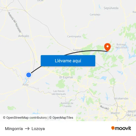 Mingorría to Lozoya map