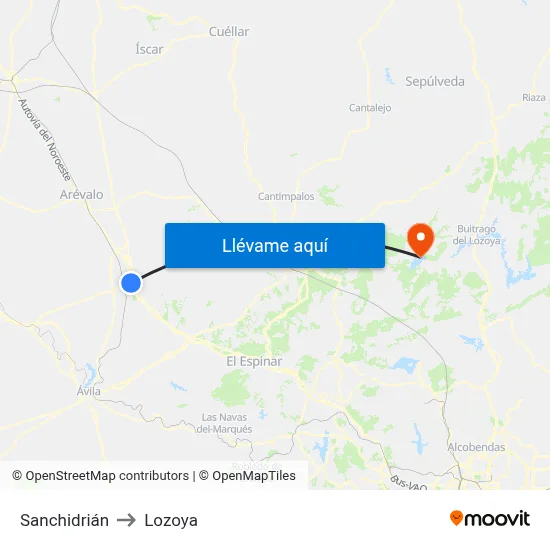 Sanchidrián to Lozoya map