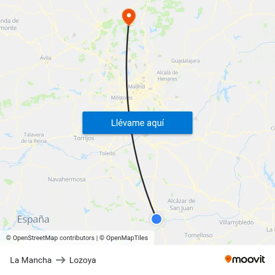 La Mancha to Lozoya map