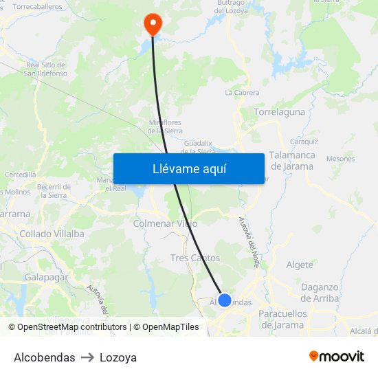 Alcobendas to Lozoya map