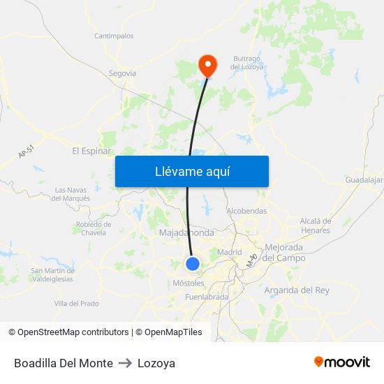 Boadilla Del Monte to Lozoya map