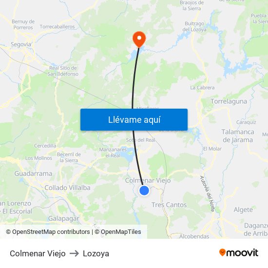Colmenar Viejo to Lozoya map