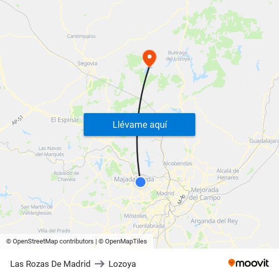 Las Rozas De Madrid to Lozoya map