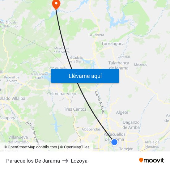 Paracuellos De Jarama to Lozoya map