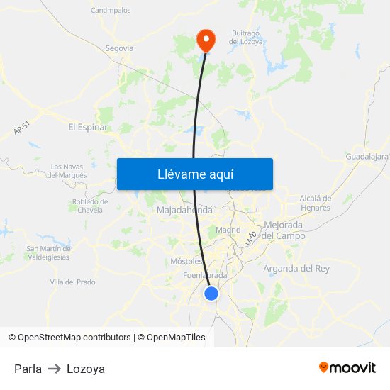 Parla to Lozoya map