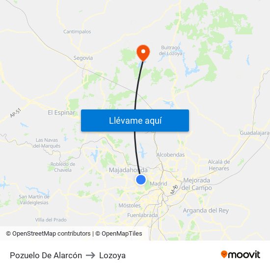 Pozuelo De Alarcón to Lozoya map