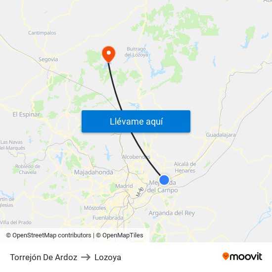 Torrejón De Ardoz to Lozoya map