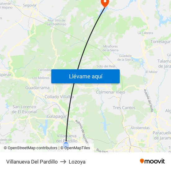 Villanueva Del Pardillo to Lozoya map
